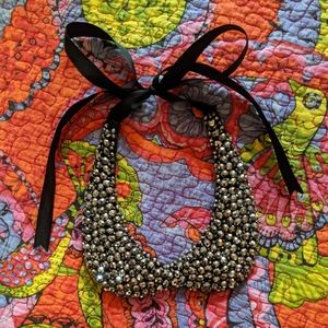 Crystal Bib Peter Pan Collar Ribbon Necklace